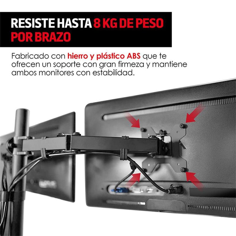 Soporte para 2 Monitores de 13” a 32” con Base para Escritorio