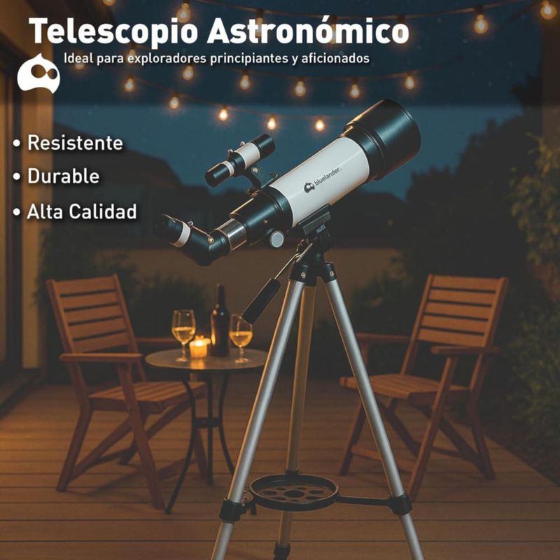 Telescopio  Blulander Astronómico 70 mm, Trípode 70–136 cm, Alta Definición, 2 Oculares, Lentes Barlow, Filtro Lunar, Soporte para Teléfono, (Blanco)