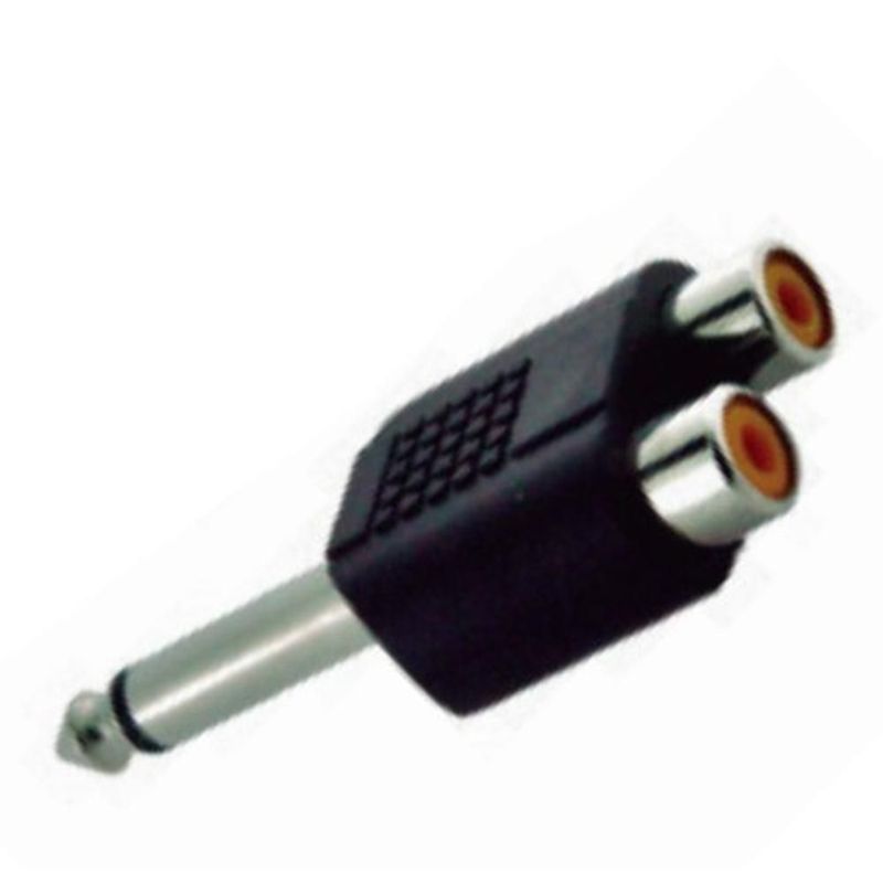 Adaptador de 2 conectores rca hembra a 1 conector ts macho de 6.3 mm