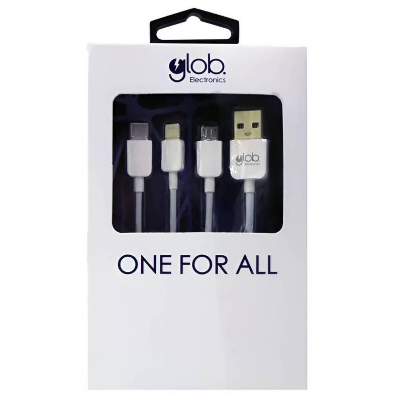Cable de Carga 3 en 1 Glob Micro, Lightning, tipo C Uso Rudo 1 metro