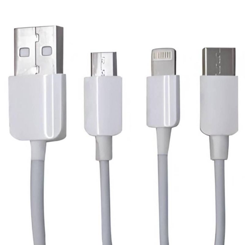 Cable de Carga 3 en 1 Glob Micro, Lightning, tipo C Uso Rudo 1 metro