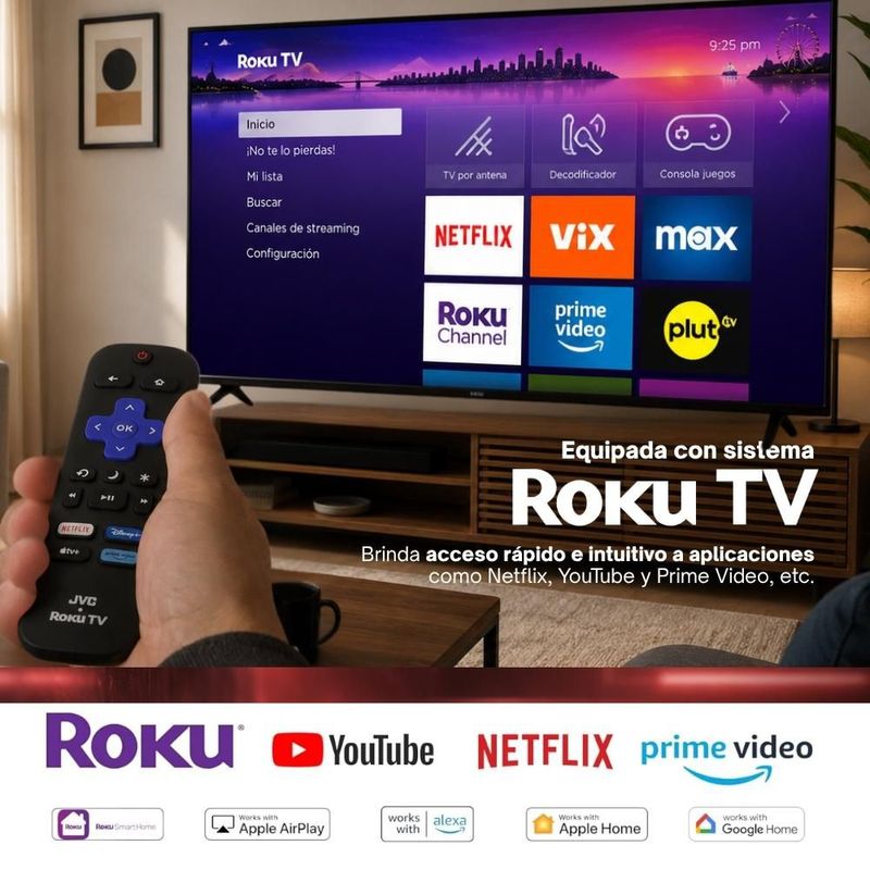 JVC Pantalla Televisión Smart TV 86 Pulgadas LED 4K UHD Roku Frameless Dolby Audio 3 HDMI 2 USB 1 AV SI86URF