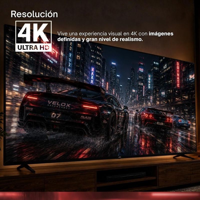 JVC Pantalla Televisión Smart TV 86 Pulgadas LED 4K UHD Roku Frameless Dolby Audio 3 HDMI 2 USB 1 AV SI86URF