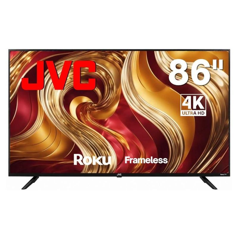 JVC Pantalla Televisión Smart TV 86 Pulgadas LED 4K UHD Roku Frameless Dolby Audio 3 HDMI 2 USB 1 AV SI86URF