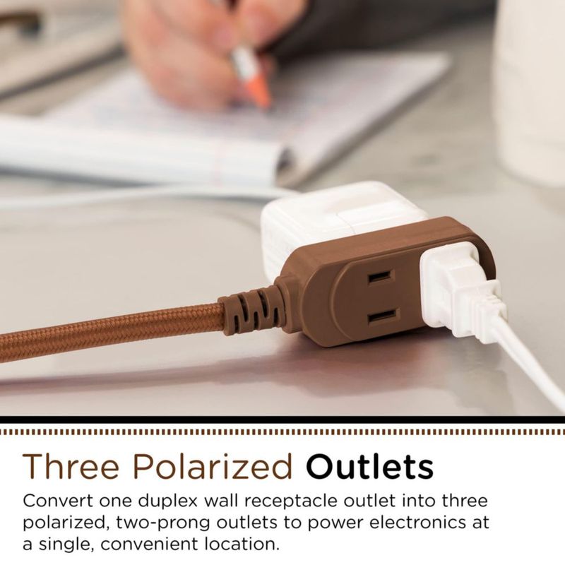 Cordinate Designer, Extension Electrica de 3 salidas polarizadas, Cable Trenzado de 2.4 m (8 pies), Sistema de Seguridad para Tr