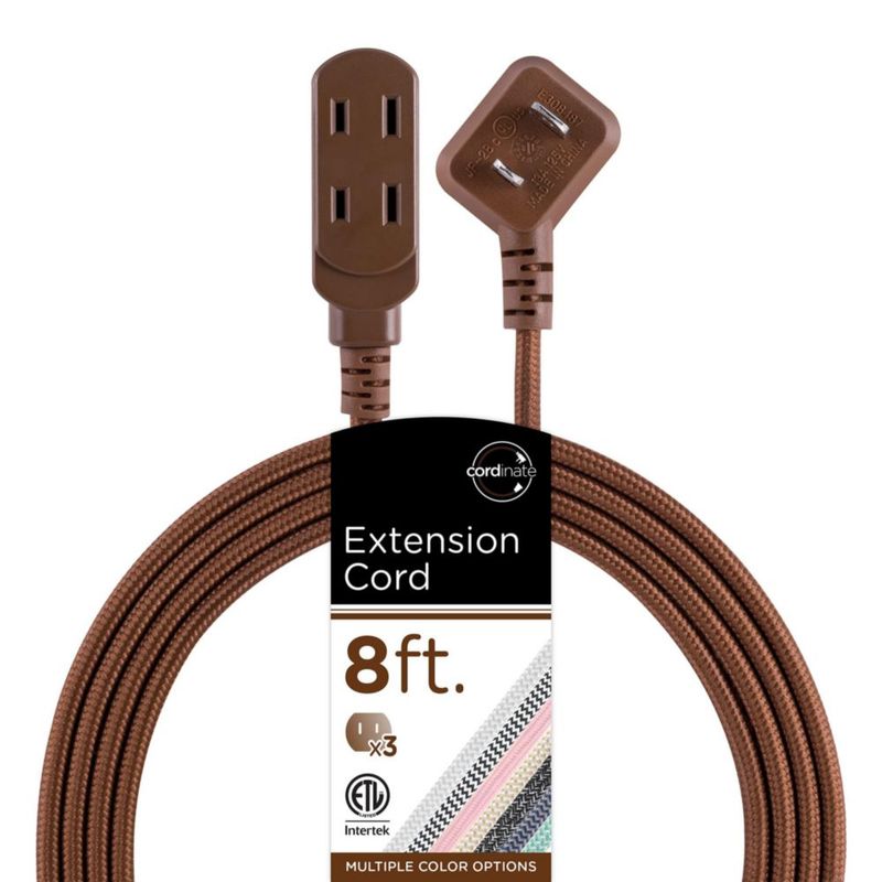 Cordinate Designer, Extension Electrica de 3 salidas polarizadas, Cable Trenzado de 2.4 m (8 pies), Sistema de Seguridad para Tr