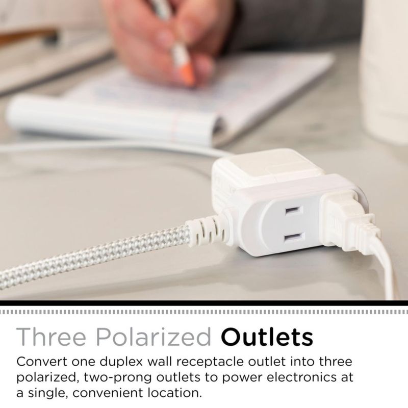 Cordinate Designer, Extension Electrica de 3 salidas polarizadas, Cable Trenzado de 4.5 m (15 pies), Sistema de Seguridad para T