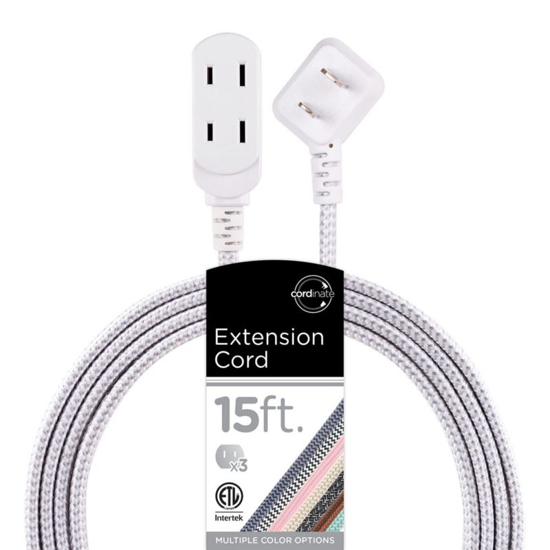 Cordinate Designer, Extension Electrica de 3 salidas polarizadas, Cable Trenzado de 4.5 m (15 pies), Sistema de Seguridad para T
