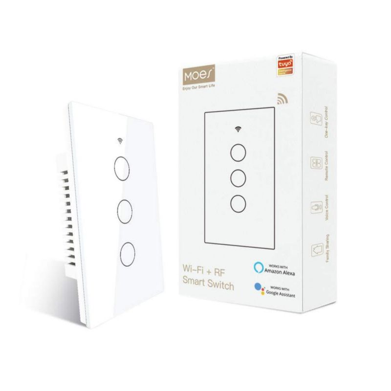 Interruptor inteligente MOES táctil de pared, WiFi de 2.4 GHz con cable neutro requerido. Funciona con la app Smart Life/Tuya, c