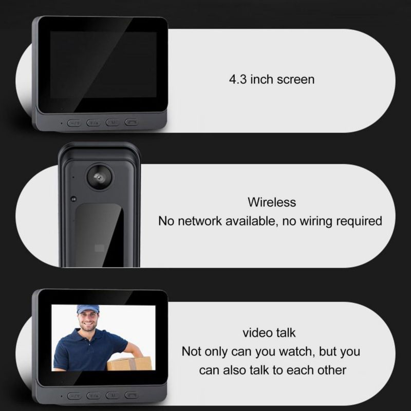 Yunseity Inalámbrico de Videoportero con Timbre, Cámara de Videoportero con Visión Nocturna WiFi 1080P con Monitor, Lente Gran A