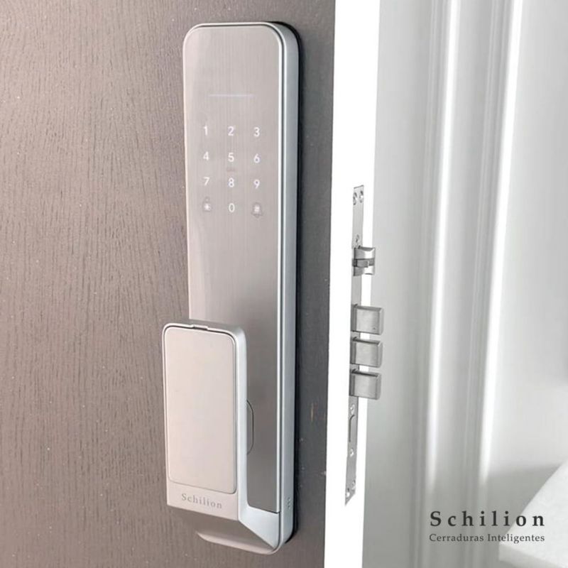 Schilion - Cerradura Electrónica Inteligente con WiFi, Acceso Remoto, para Puerta Principal | Control App, Códigos, Huella, Tarj