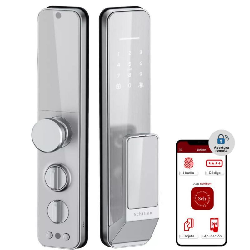 Schilion - Cerradura Electrónica Inteligente con WiFi, Acceso Remoto, para Puerta Principal | Control App, Códigos, Huella, Tarj
