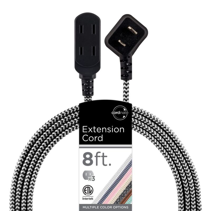 Cordinate Designer, Extension Electrica de 3 salidas polarizadas, Cable Trenzado de 2.4 m (8 pies), Sistema de Seguridad para Tr