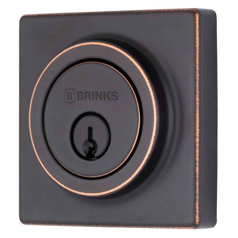 Brinks - Cerradura de cerrojo de un solo cilindro, bronce toscano - Entrada cuadrada para puerta delantera con llave exterior –