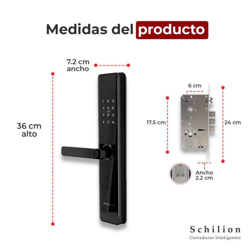 Schilion Cerradura Inteligente con WiFi Acceso Remoto para Puerta Exterior e Interior | Códigos Huella Tarjeta física control Ap