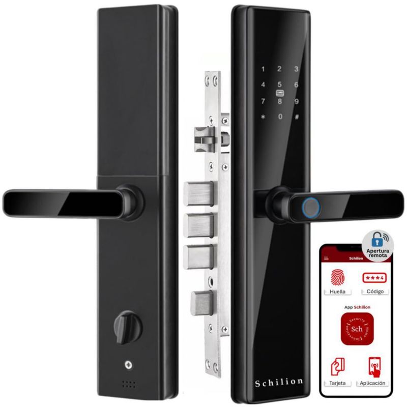 Schilion Cerradura Inteligente con WiFi Acceso Remoto para Puerta Exterior e Interior | Códigos Huella Tarjeta física control Ap