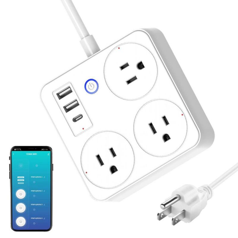 Multicontacto Inteligente con USB, EASYTAO Smart Power Strip, Enchufe Inteligente, Smart Plug, Extension de 1.5m con 3 Salidas d