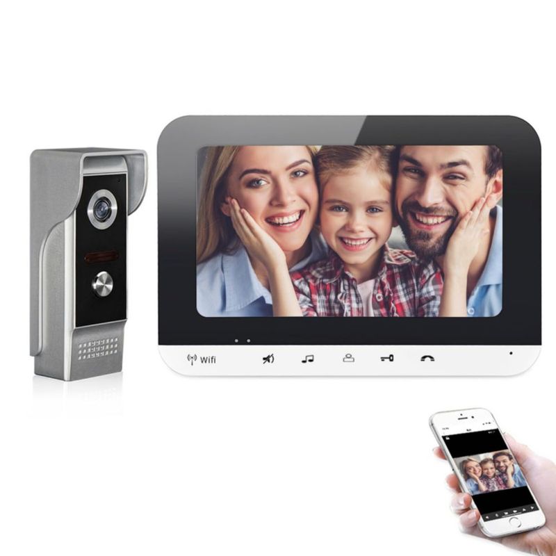 Timbre con Video, Timbre con Video con Cable 7 Pulgadas TFT LCD Intercomunicador Portero con Cable WiFi Desbloqueo Remoto Monito