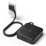 TESSAN Regleta Multicontacto Extension Electrica con Protector de Sobretensión, 1.5 M Plana Enchufe Extensión con 8 Salidas CA y