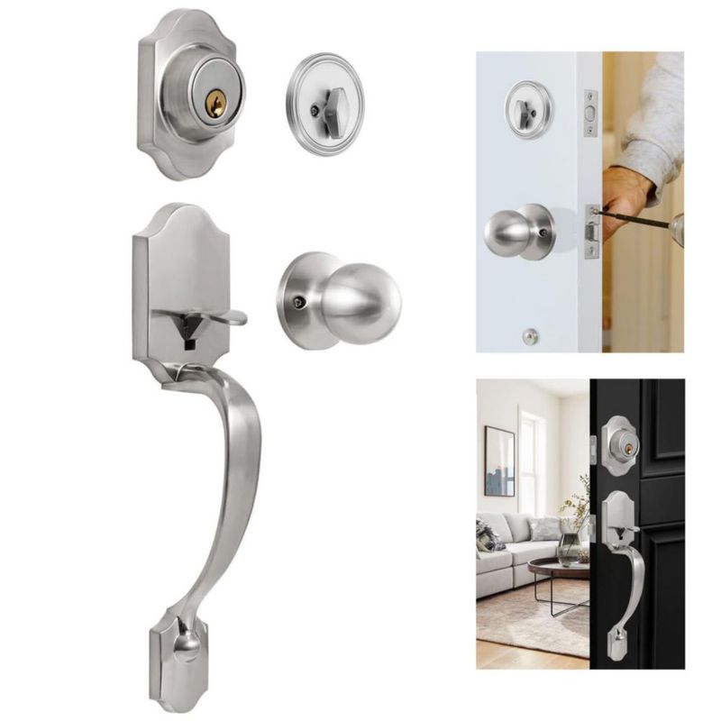 Mornwell Cerradura Residencial con llave,Juego de cerradura puerta principal con Jaladera-Gatillo y Perilla,Cerrojo cilindro-mar