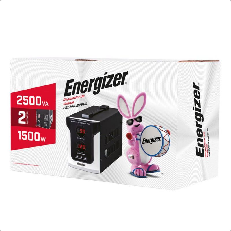 Regulador de Voltaje Energizer 2500VA/1500W Doble Contacto con Pantalla LED