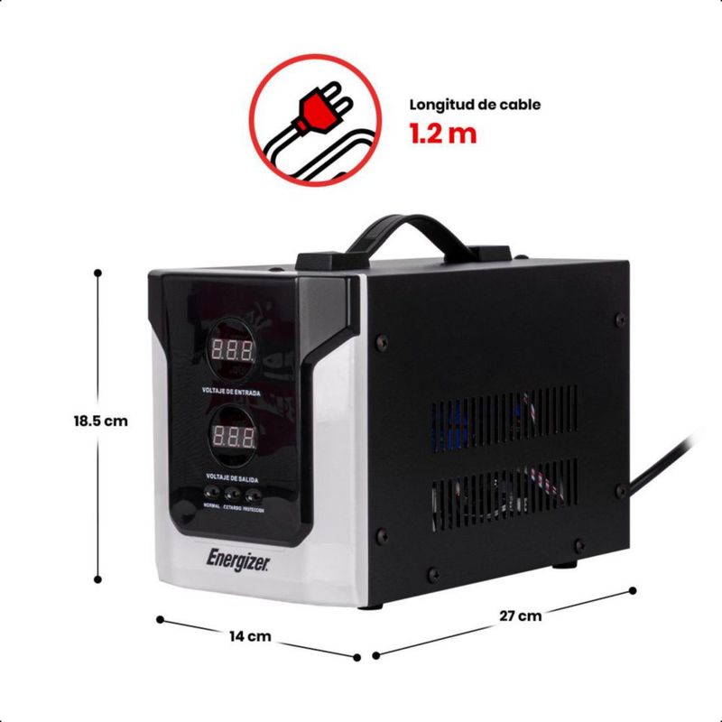 Regulador de Voltaje Energizer 2500VA/1500W Doble Contacto con Pantalla LED