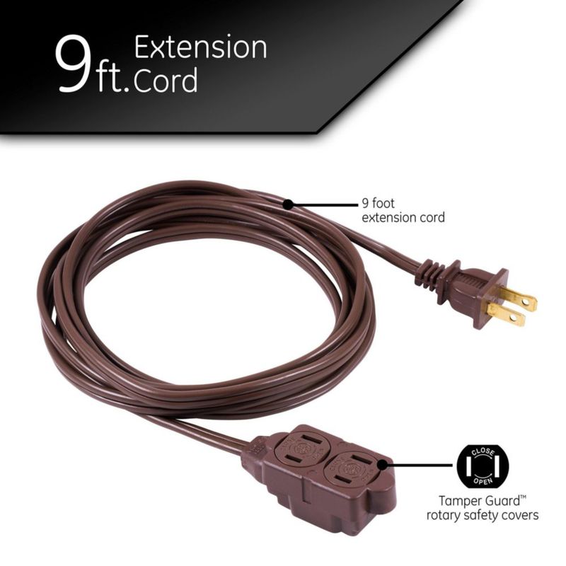 GE Designer - Extensión trenzada, 3 tiras, salidas de 2 dientes, enchufe plano, cable de alimentación sin enredos, perfecto para