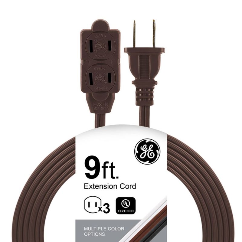 GE Designer - Extensión trenzada, 3 tiras, salidas de 2 dientes, enchufe plano, cable de alimentación sin enredos, perfecto para