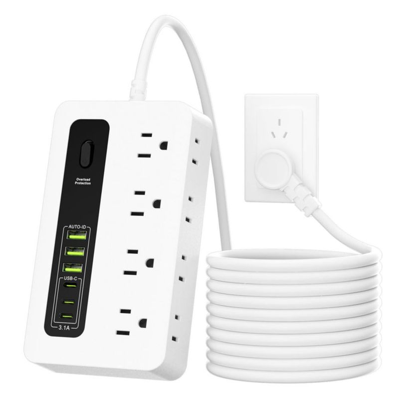 GALASALA Multicontacto Regleta, Extension Electrica 1.8 M, Multicontacto USB, Multicontacto Escritorio 8 Salidas de CA y 6 USB(3