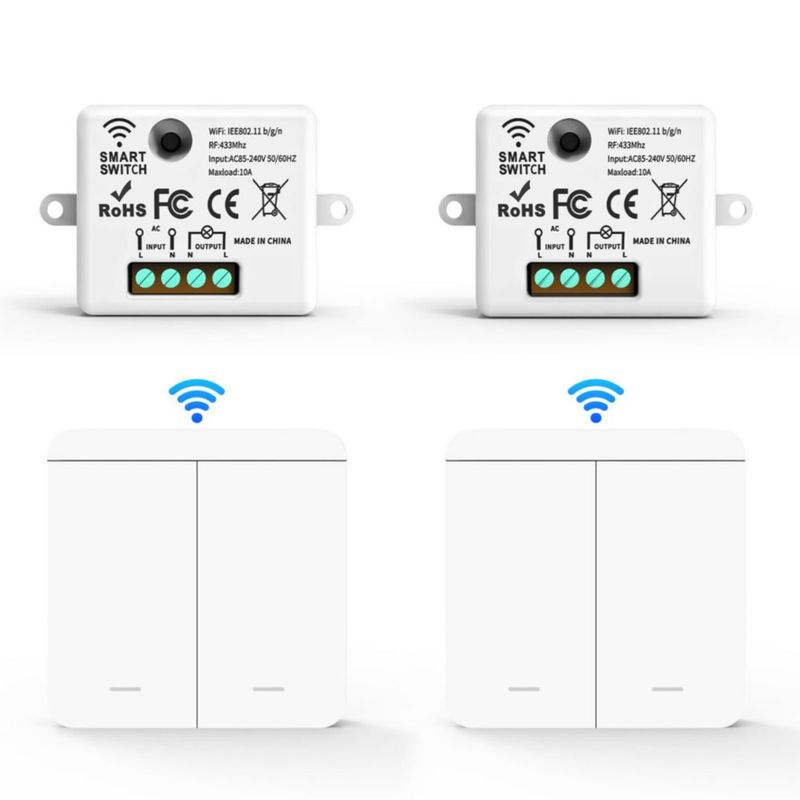 Interruptor Inteligente de Luz Inalámbrico 433MHz RF sin Cables y Instalación,Juegos de 2 con 4 Interruptores y 4 Receptores,85V