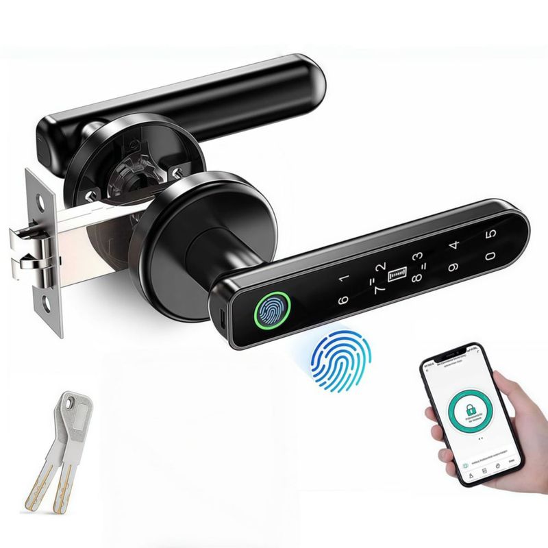 TEKXDD Cerradura Electrónica - 5 Métodos de Desbloqueo, Protección con Contraseña, Aviso de Batería Baja, Cerradura de Seguridad