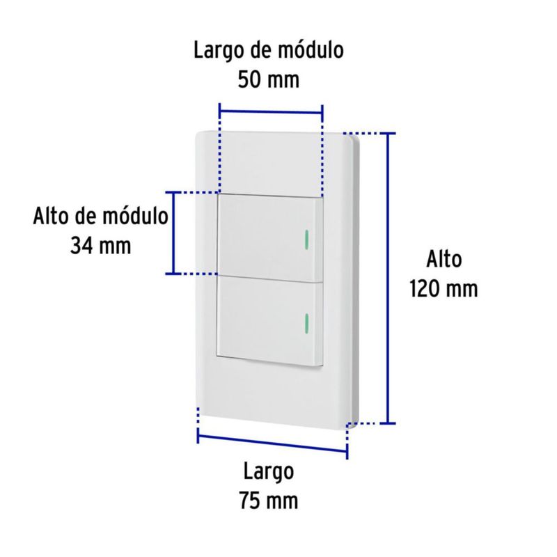 Volteck PA-APDO15-ELB, Placa armada blanca 1 interruptor sencillo y 1 de 3 vías línea Lisboa