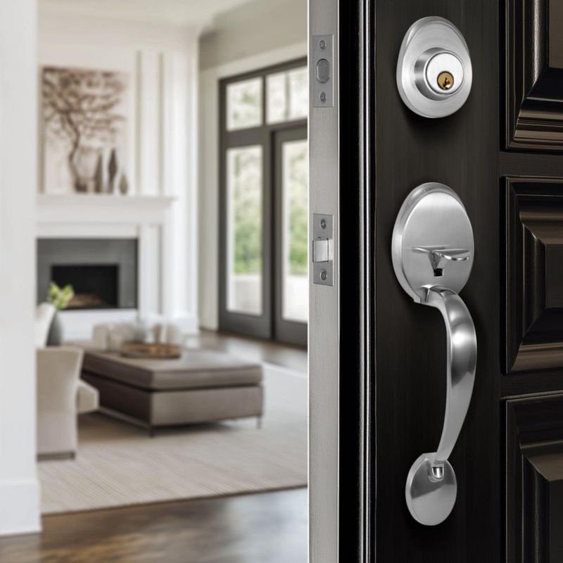 Mornwell Cerradura Residencial con llave,Juego de cerradura puerta principal con Jaladera-Gatillo y Perilla,Cerrojo cilindro-mar