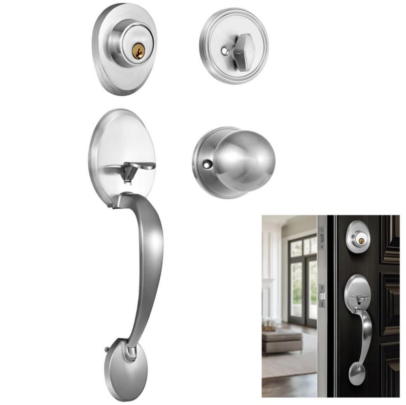 Mornwell Cerradura Residencial con llave,Juego de cerradura puerta principal con Jaladera-Gatillo y Perilla,Cerrojo cilindro-mar