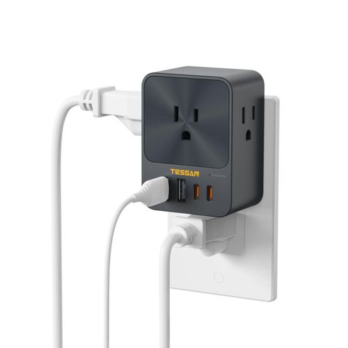 TESSAN 30W Regleta Multicontacto Pared, Protector de Sobretensiones con 3 Enchufes de CA y 4 USB (2 USB C), Conector Multiple Ou