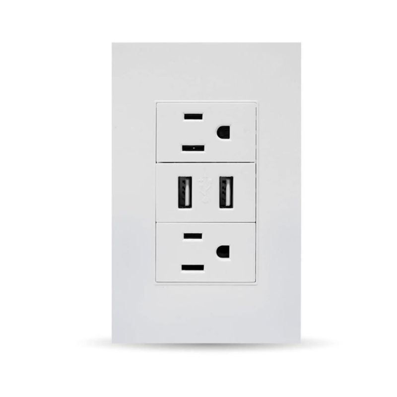 Megaluz HY-B310 Placa Contacto Tomacorriente Inteligente Conector USB 2 Puertos de carga Modulos Multicontacto, 265V, 15A enchuf
