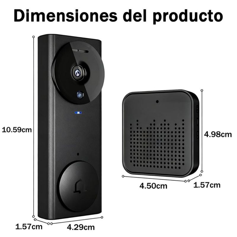 DOKYW Video Timbre Inteligente, Timbre con Camara para Exterior, Disparo Gran Angular de 110°， Audio Bidireccional, Función de V