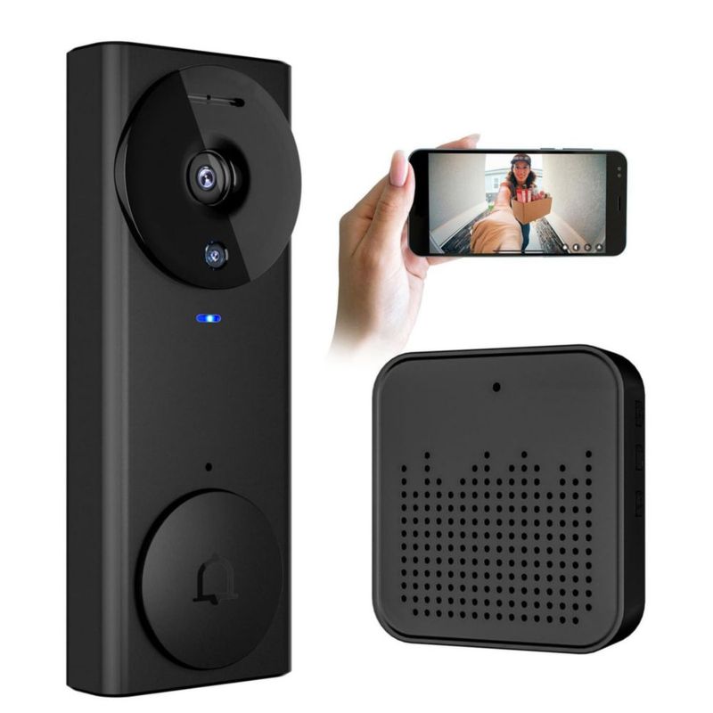 DOKYW Video Timbre Inteligente, Timbre con Camara para Exterior, Disparo Gran Angular de 110°， Audio Bidireccional, Función de V