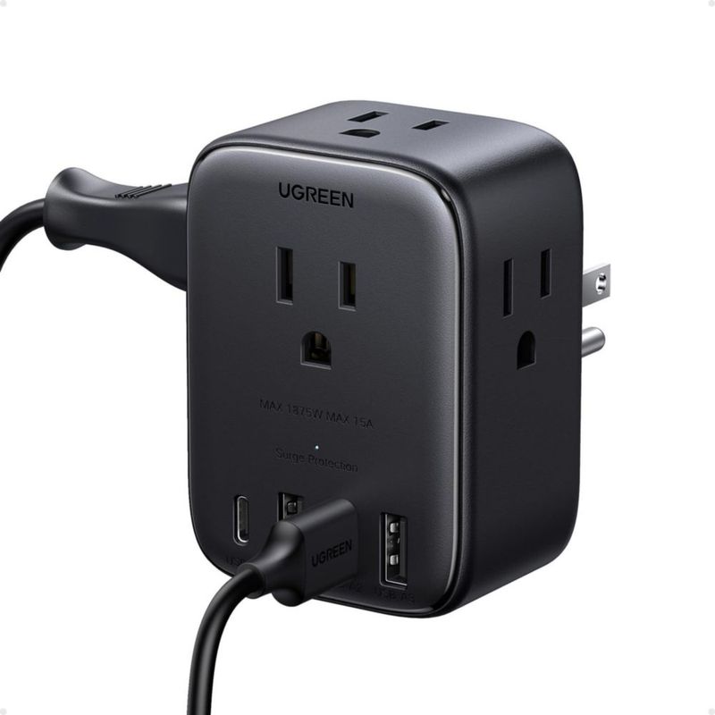UGREEN 8 en 1 Regleta Multicontacto Pared, Conector Multiple Enchufe con 4 Salidas CA (3 Pin) y 4 USB (USB C 20W), Protector de