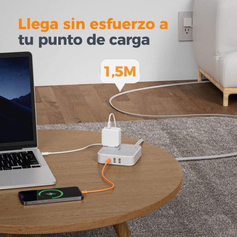 TESSAN Regleta Multicontacto con Protector de Sobretensión, 1.5M Plana Extension Electrica, Enchufe Plano Conector Multiple con