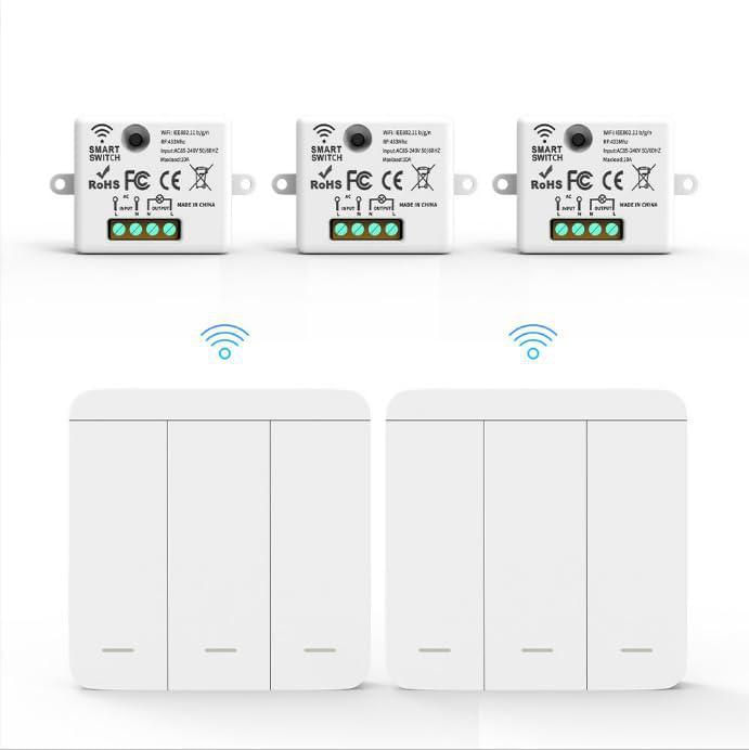 Interruptor Inteligente de Luz Inalámbrico 433MHz RF sin Cables y Instalación,Juegos de 2 con 4 Interruptores y 6 Receptores,85V
