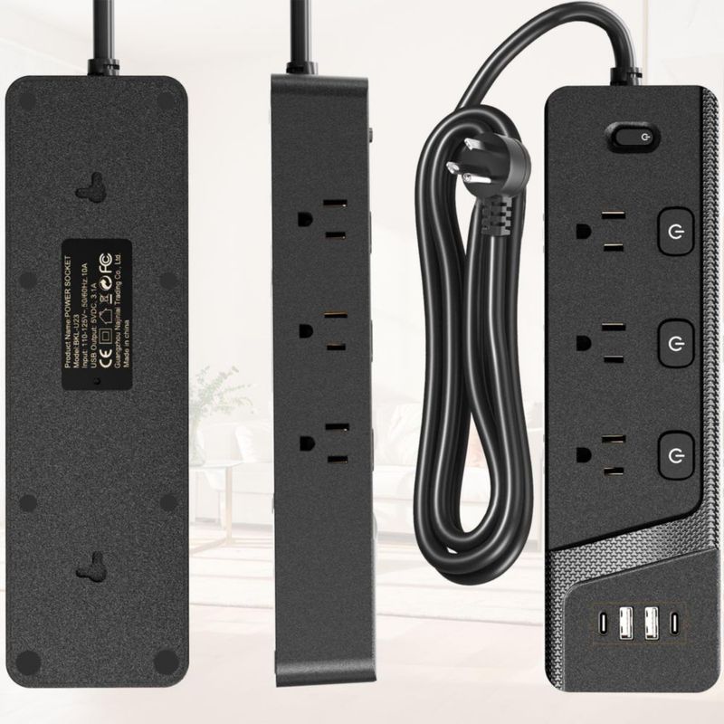 KIROGILY Multicontacto Regleta Extension Electrica con Protector Supresor de Picos Voltaje, Enchufe Plano, 1.8 M, 6 Tomas de Ca