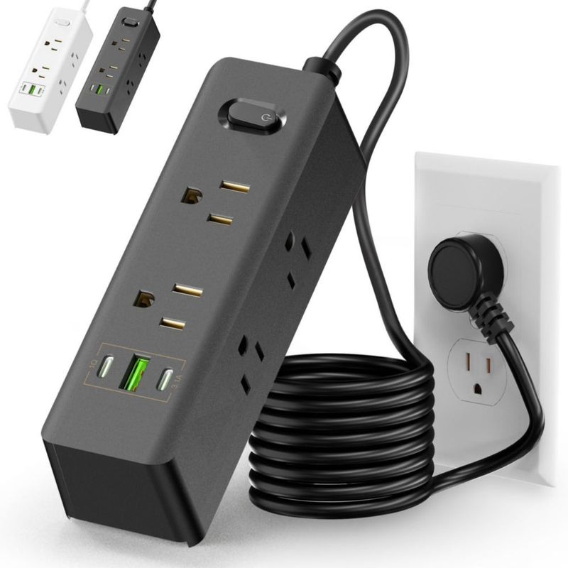 GALASALA Regleta Multicontacto Extension Electrica con Protector Supresor de Picos Voltaje, 1.8 M, Enchufe Plano, 6 Salidas, 3 U