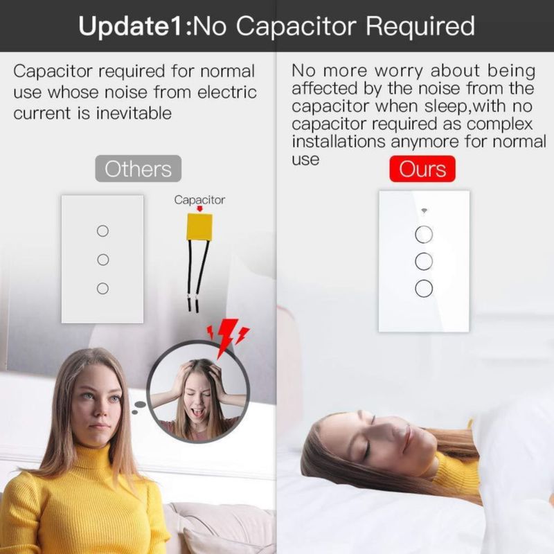 MOES ZigBee - Interruptor de luz de pared inteligente táctil, requiere Tuya ZigBee Hub, sin cable neutro/cableado N+L, sin conde