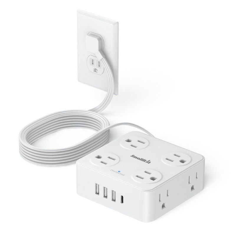 SMALLRT Regleta Multicontacto Enchufe Plano, Conector Multiple Escritorio con Protector de Sobretensión, 1.98M Extension Electri