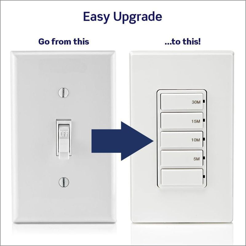 Leviton - Interruptor de temporizador de cuenta regresiva para ventilador de baño y luces domésticas, 5-10-15-30 min, no requier