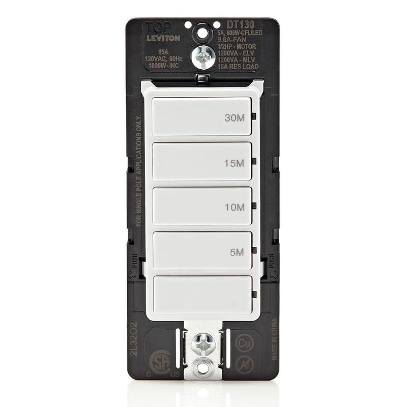 Leviton - Interruptor de temporizador de cuenta regresiva para ventilador de baño y luces domésticas, 5-10-15-30 min, no requier