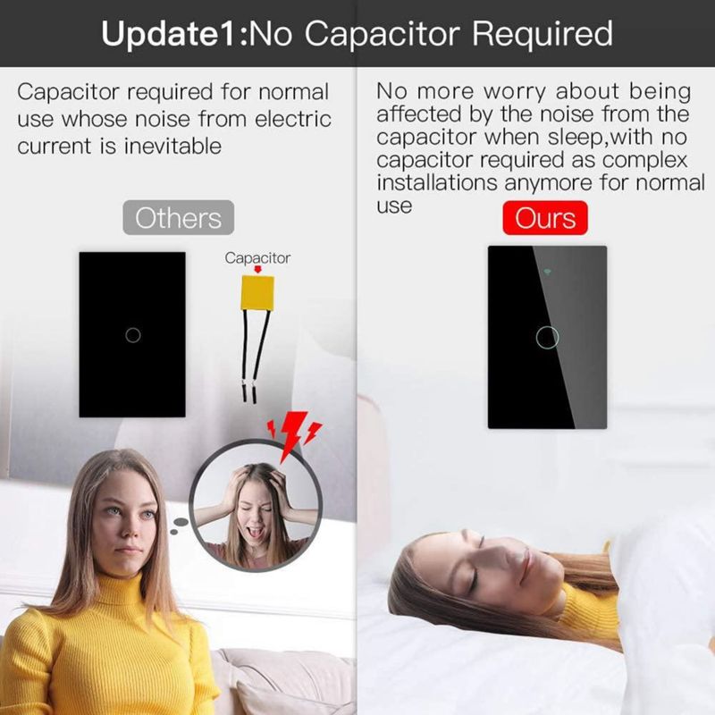 MOES ZigBee - Interruptor de luz de pared táctil inteligente, requiere tuya ZigBee 3.0 Hub, sin cable neutro/N+L, sin condensado