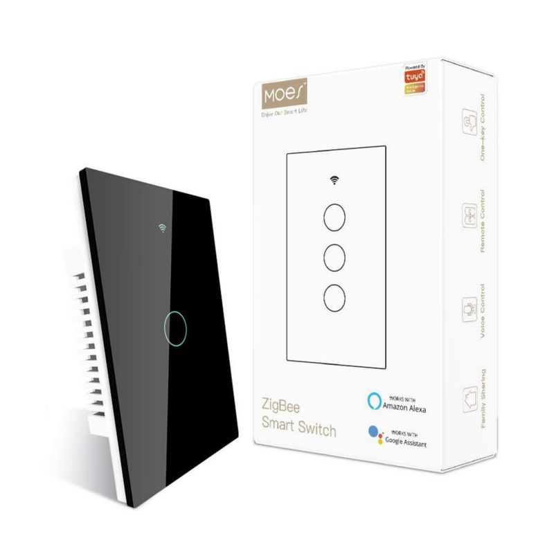 MOES ZigBee - Interruptor de luz de pared táctil inteligente, requiere tuya ZigBee 3.0 Hub, sin cable neutro/N+L, sin condensado