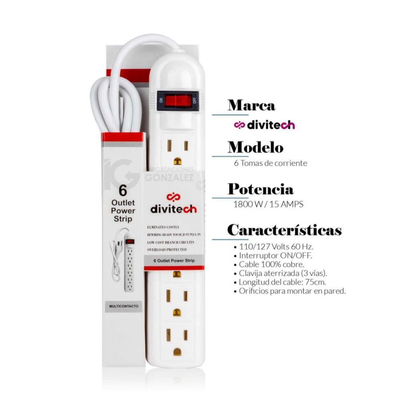 Multicontacto Económico 6 Conexiones, Ideal para Ampliar Tus Opciones de conexión eléctrica sin sacrificar Calidad, Seguridad, n